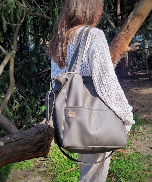 Image of Lazy bag Pocket torba taupe ekoskóra oversize