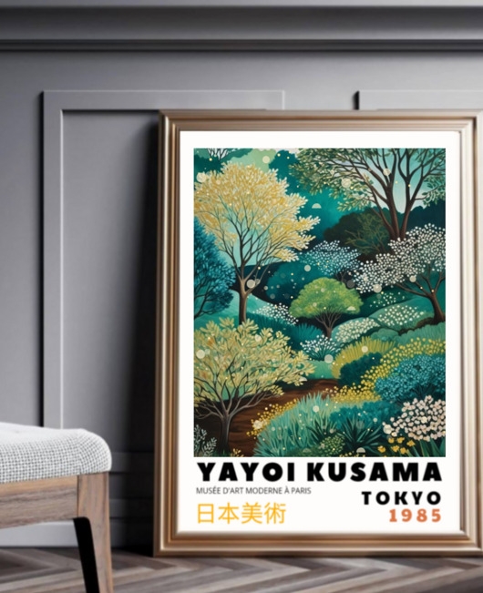 Image of Pakamera PLAKAT dekoracyjny las drzewa Yayoi Kusama, poster zielony