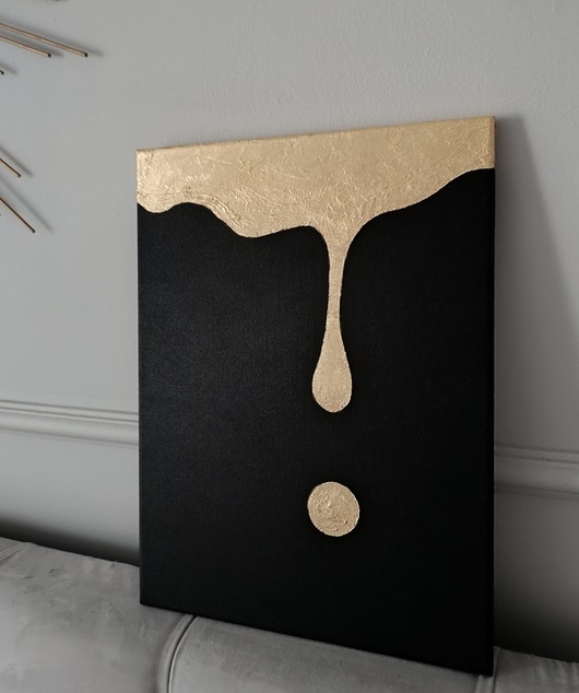 Image of Pakamera KROPLA ZŁOTA Abstrakcyjny obraz na płótnie, ręcznie malowany, 30x40 cm