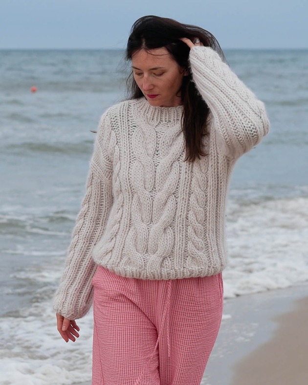Image of Pakamera 100% Merino sweter WARKOCZOWY na drutach