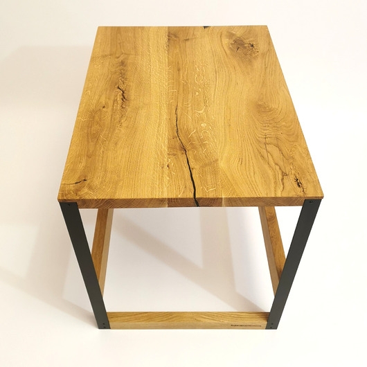 Image of Pakamera Stolik kawowy loft z dębowym blatem - drewno i metal