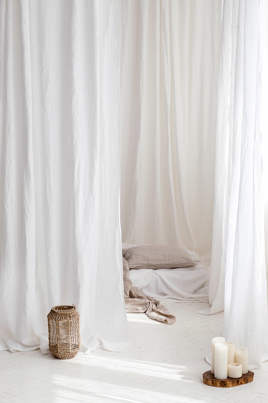 Image of Pakamera Zasłona z Miękkiego Lnu Stonewashed - White