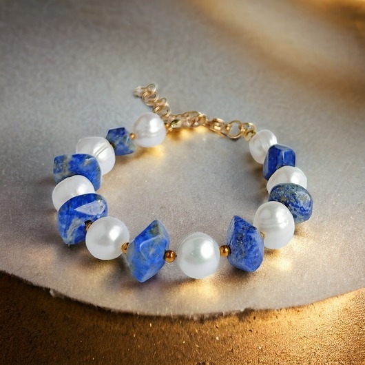 Image of Pakamera UNIKAT : lapis lazuli &amp; PERŁY - bransoletka