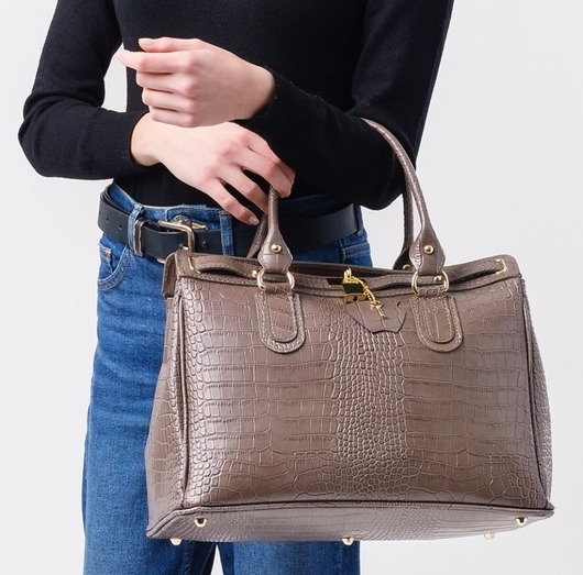 Image of Pakamera Torba skórzana Shopper - kolor taupe (7141 )