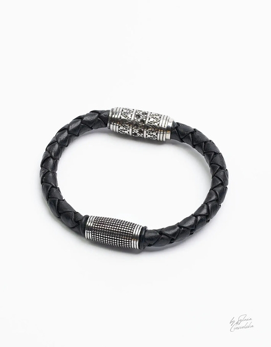 Image of Pakamera Bransoletka Męska Skórzana Czarna BLACK COIL