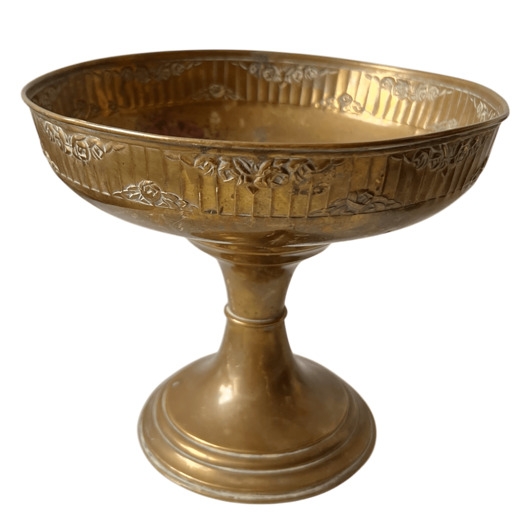 Image of Pakamera Mosiężna patera vintage z tłoczonym ornamentem różanym