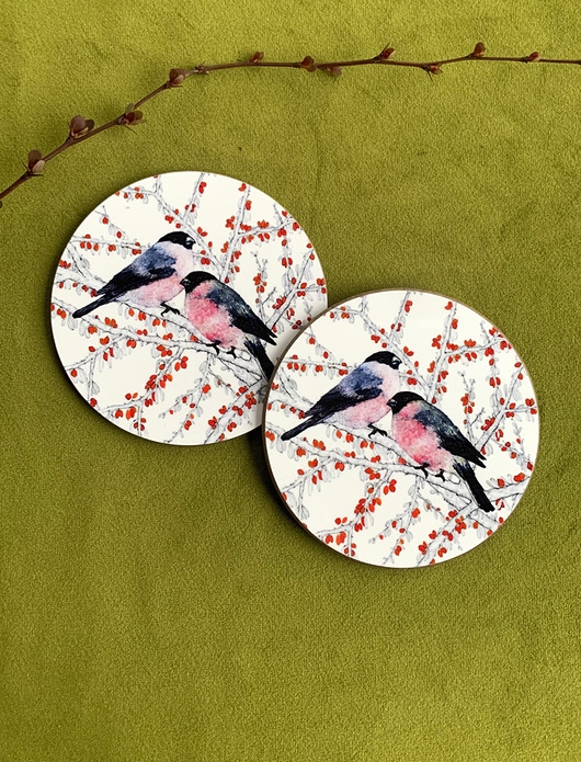 Image of Podkładki pod kubek-Gile- Ilustracja- Bullfinches coasters