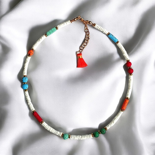 Image of Summer collection: naszyjnik - choker : muszla biała i lawa multicolor