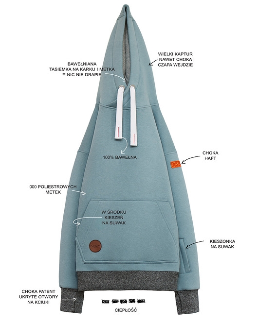Image of Pakamera Bluza z kapturem, 3 kieszenie CHOKA LAZY KANGAROO GREY BLUE