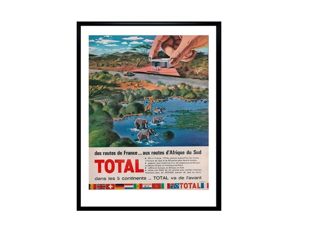 Image of Pakamera Plakat Oprawiona reklama prasowa stacji benzynowej TOTAL z 1964 r, aut. C. B...