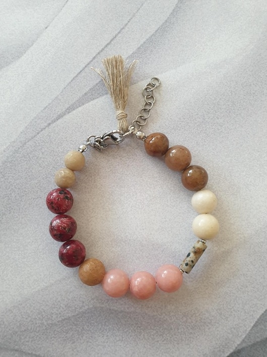 Image of Pakamera Bransoletka BOHO ART jadeit, jaspis, bordo, krem, łosoś, brąz