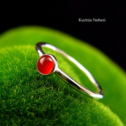 Image of Pakamera Pierścień Drobinek - Karneol Srebro 4mm