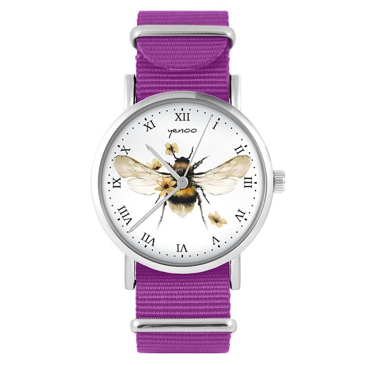 Image of Pakamera Zegarek - Bee natural - amarant, nylonowy