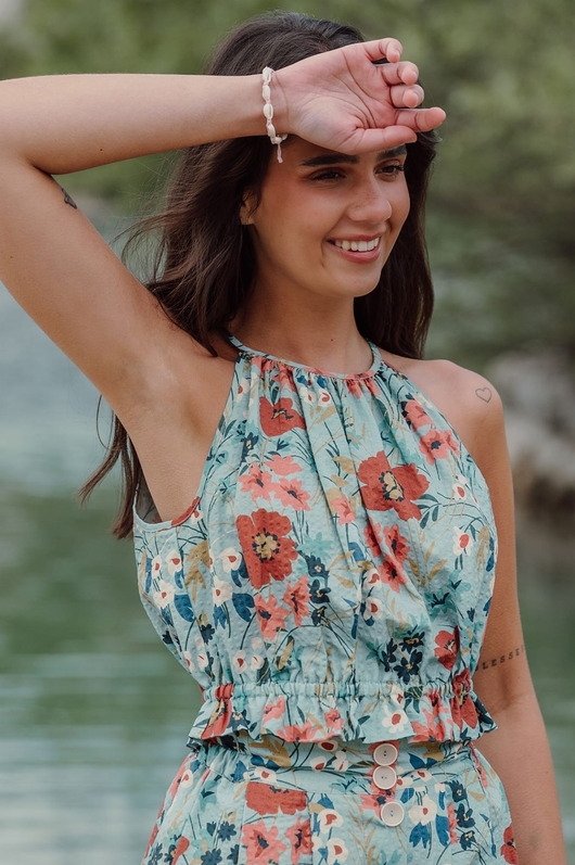 Image of Pakamera Crop top z falbanką, RETRO AMELIA