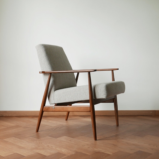Image of Pakamera Fotel Lisek PRL, Typ 300-190, Po renowacji, Vintage, Teak; beżowy