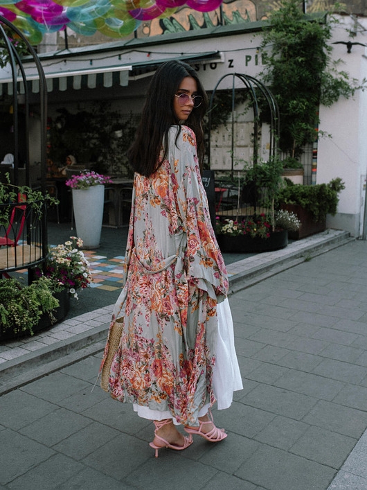 Image of Pakamera Kimono Flower Turkus LONG
