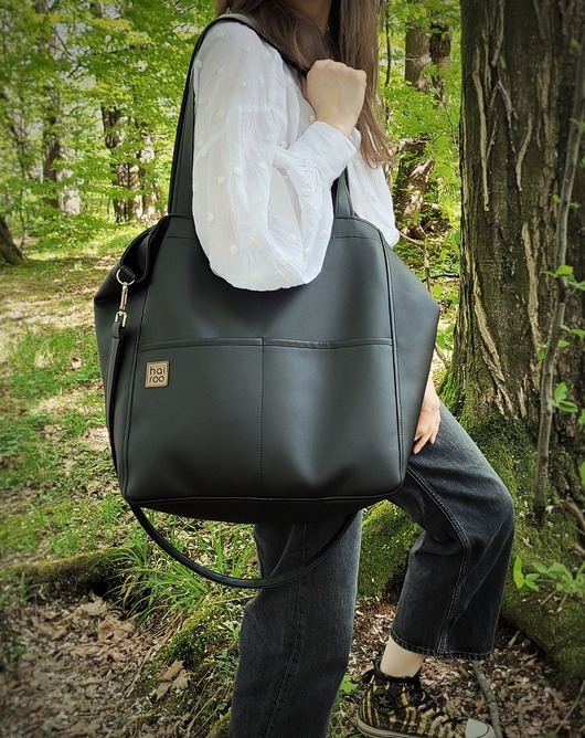 Image of Lazy bag Pocket torba czarna ekoskóra oversize