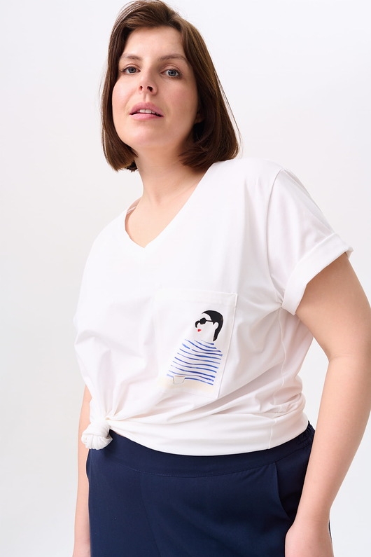 Image of T-shirt Damski Friska Plus Size Ecru