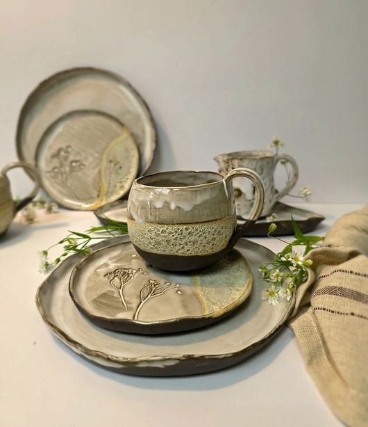 Image of Pakamera Zestaw ceramiczny kawowy dla dwojga , DOTYK ZIEMI na prezent ślubny