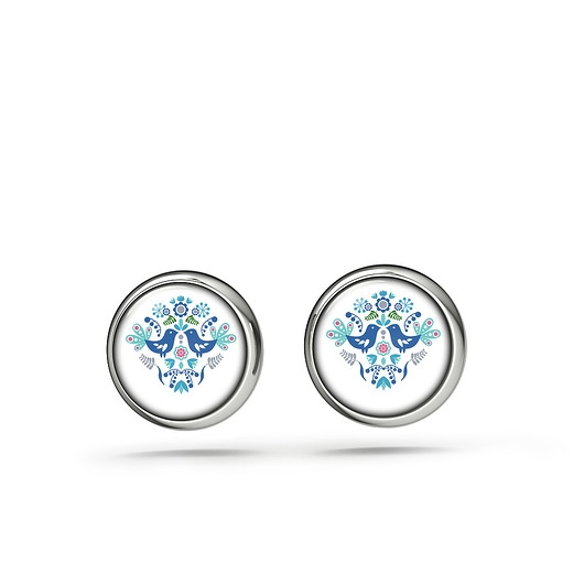 Image of Pakamera Kolczyki sztyfty - Folkowe ptaszki blue - mini