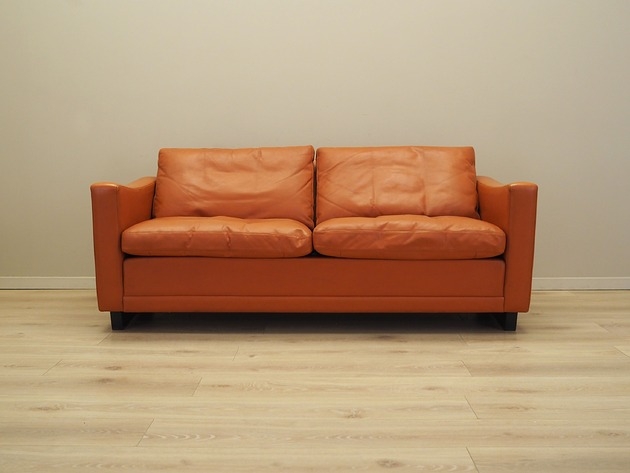 Image of Pakamera Sofa skórzana pomarańczowa, duński design, lata 70, produkcja: Dania