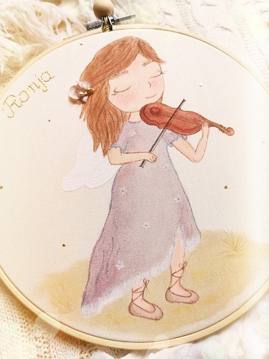 Image of Obrazek z aniołem grającym na skrzypcach, pamiątka I Komunii dla dziewczynki