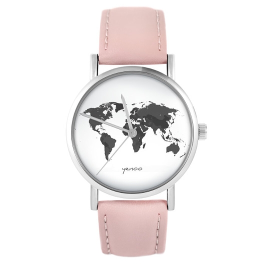 Image of Zegarek - Mapa świata 2 - pudrowy róż