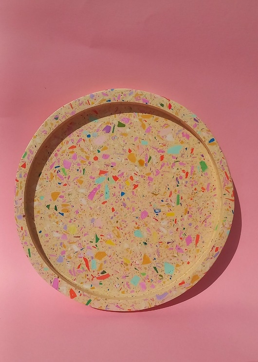 Image of Pakamera Beżowa taca dekoracyjna, kolorowe lastryko, 24 cm