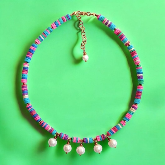 Image of Pakamera SUMMER COLLECTION naszyjnik : duże perły i kolorowa lawa