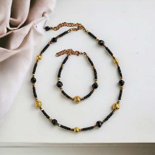 Image of Pakamera KOMPLET naszyjnik i bransoletka GLAM : krótki naszyjnik choker