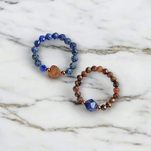 Image of Pakamera PREMIUM : zestaw pierścionków : lapis lazuli, tygrysie oko