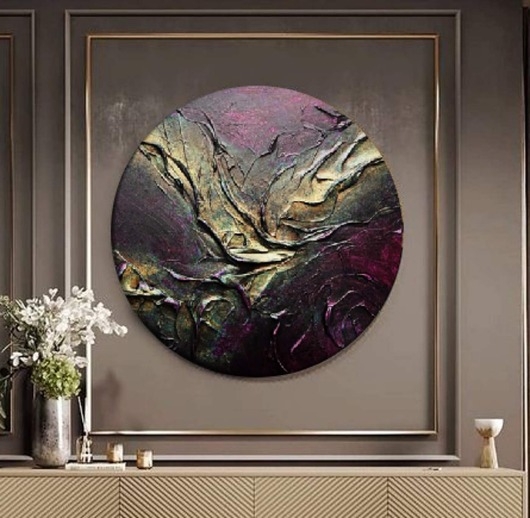 Image of Pakamera Nietypowy obraz okrągły metaliczna płaskorzeźba fi 80cm ELSUENO