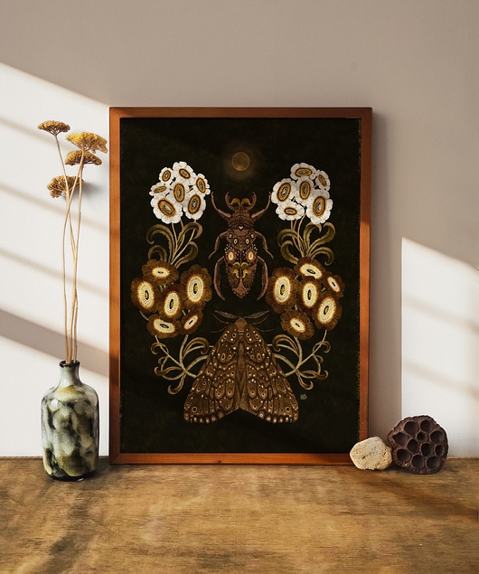 Image of Pakamera Owady i księżyc ,plakat botaniczny, plakat boho, plakat motyle ćmy