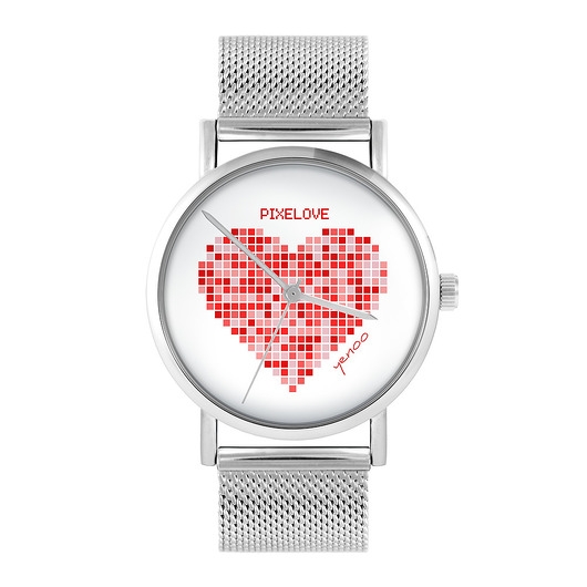 Image of Pakamera Zegarek - Serce pixelove - bransoleta mesh