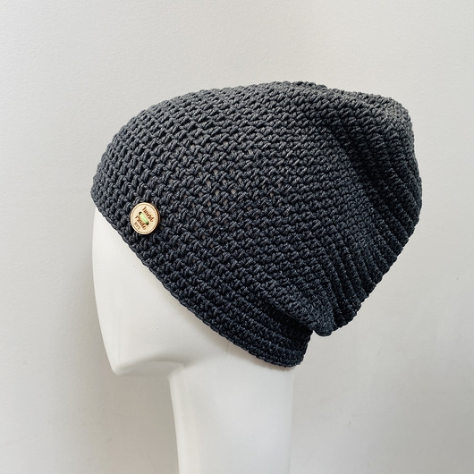 Image of Czapka przejściowa cienka beanie smerf bawełna antracyt