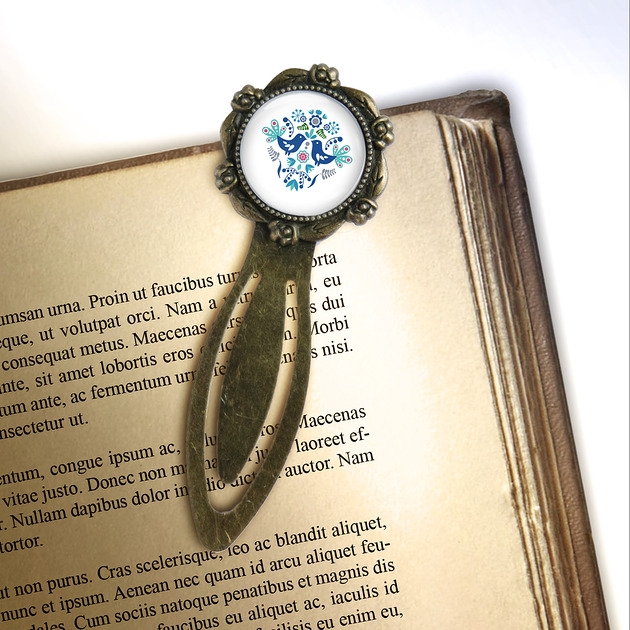 Image of Pakamera Zakładka do książki - Ptaszki folkowe blue - klips, brąz