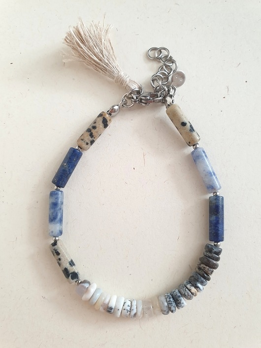 Image of Pakamera Bransoletka patyczki z opalem dendrytowym, lapis lazuli, jaspisem