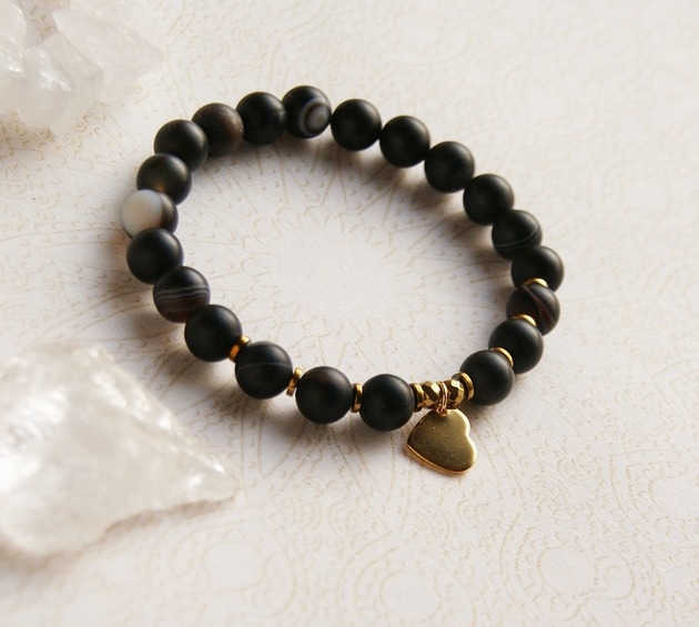 Image of Pakamera Stal szlachetna &amp; agat BLACK :: bransoletka