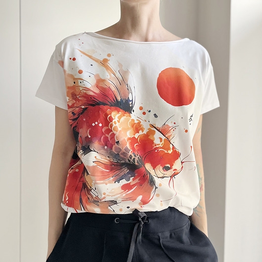 Image of Pakamera Koi pomarańczowy fullprint Biały Oversize
