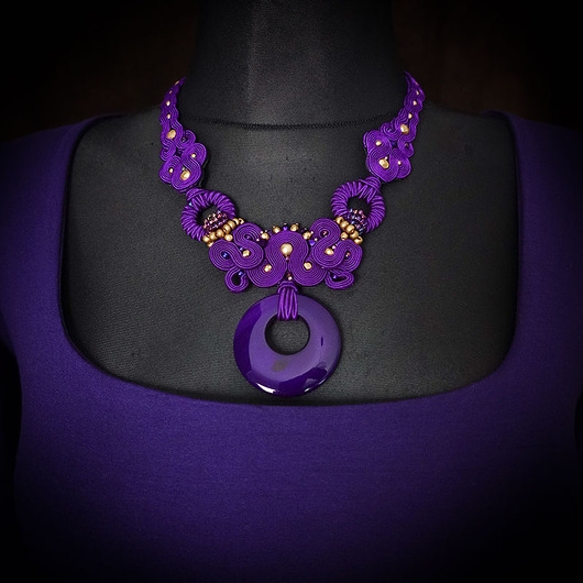 Image of Pakamera Enike- fioletowy naszyjnik soutache
