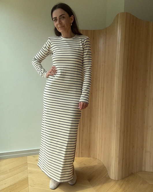 Image of Pakamera Sukienka Begin ecru cream &amp; black stripes