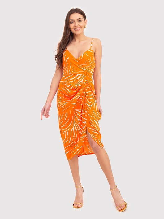 Image of Pomarańczowa sukienka midi na cienkich ramiączkach DA1716 BLOOD ORANGE