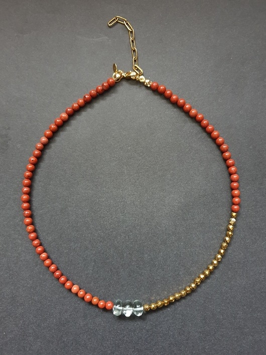 Image of Pakamera Naszyjnik choker ROOTS jaspis czerwony, prasiolit, hematyt