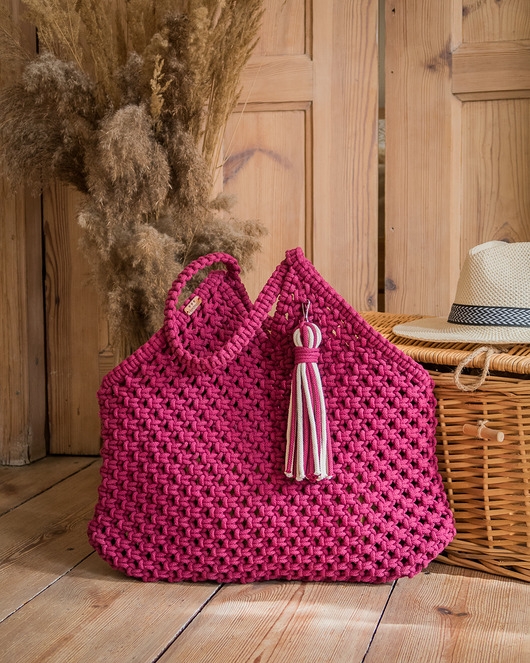 Image of Pakamera Makramowa torebka Beach Bag różany/fuksja