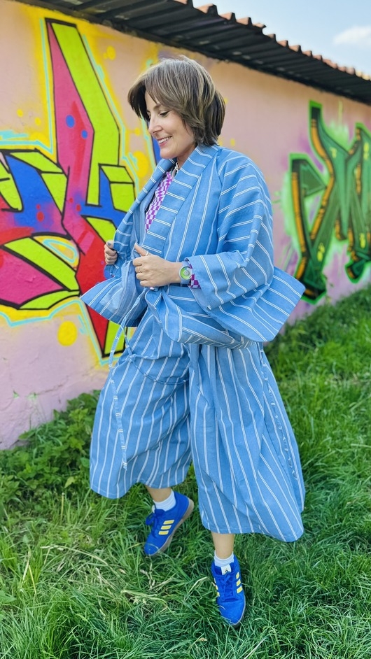 Image of Pakamera Jeansowe spodnie culotte w paski