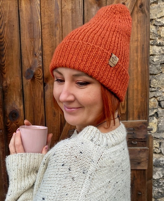 Image of Czapka beanie ruda 100% merino