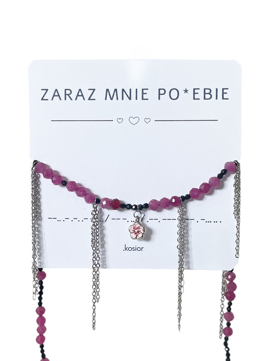 Image of Pakamera Naszyjnik z alfabetem Morse Spinel i Kwarc czerwony