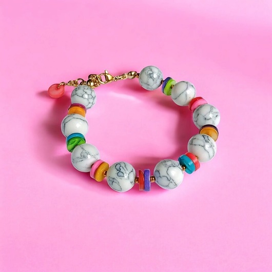 Image of Pakamera HOT TREND 2025 : bransoletka : summer collection : howlit 12mm, kolorowa muszla