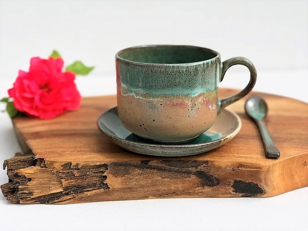 Image of Pakamera Kubek ceramiczny Duża filiżanka ze spodkiem
