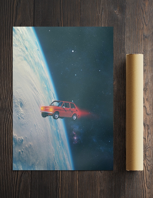 Image of Pakamera Plakat podróżniczy - Maluch w kosmosie - Kolaż minimalistyczny